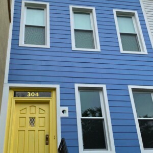 James Hardie siding in Blue Rhapsody color with white trim