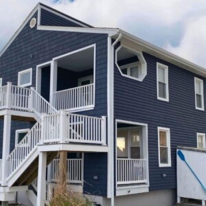 Vinyl Dutchlap Siding and Shake in color Slate with White trim